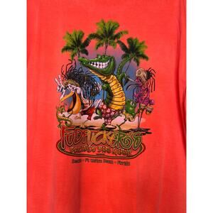 Fudpuckers Beachside Bar & Grill Neon Coral Pink Vacation Beach Tourist Shirt XL